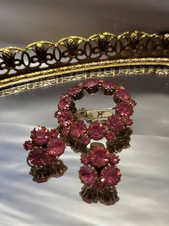 Vintage Pink Brooch and Earrings Demi Set - image 3