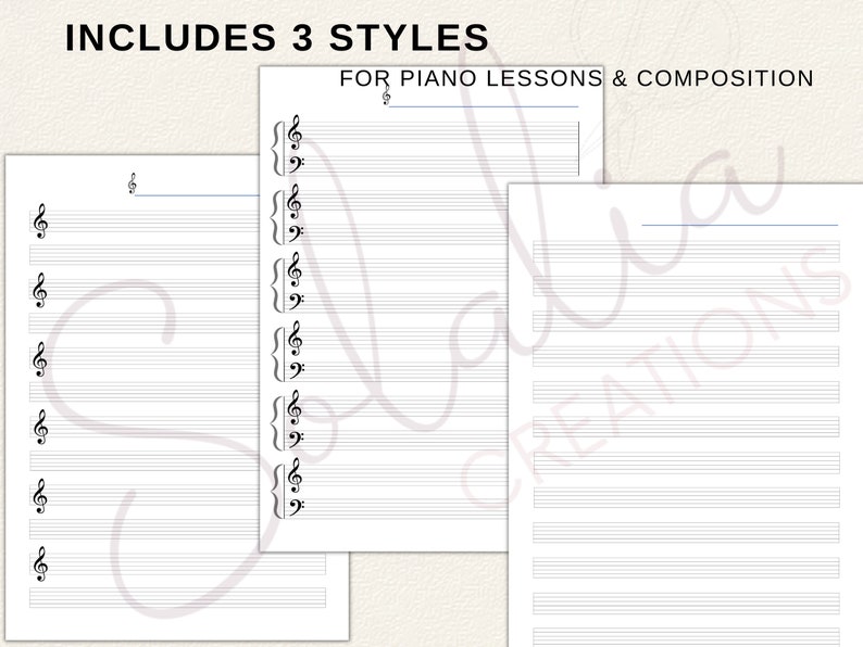 Printable Blank Music Sheet A4, Letter Size PDF for Kids & Adults Piano Lessons image 3