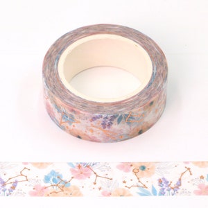 Watercolor Celestial & Floral Washi Tape - 15mm x 10m