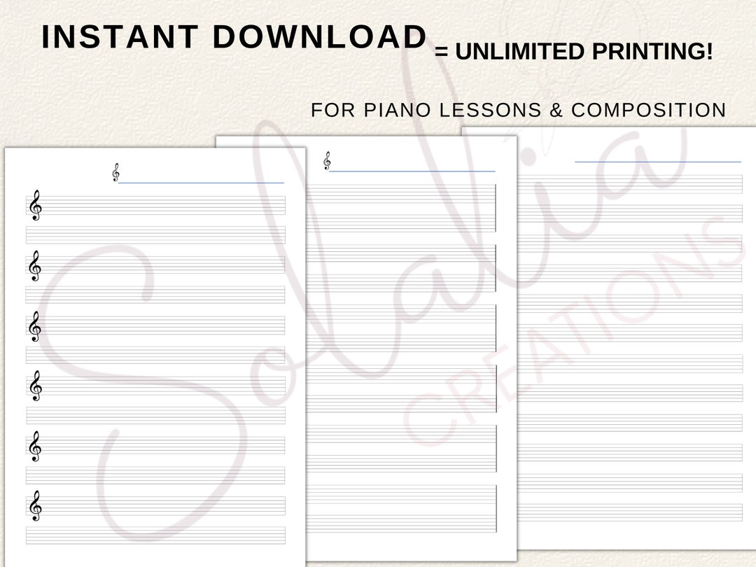 Printable Blank Music Sheet A4 Letter Size PDF for Kids &amp; - Etsy
