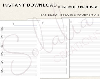 Printable Blank Music Sheet (A4, Letter Size PDF) for Kids & Adults Piano Lessons