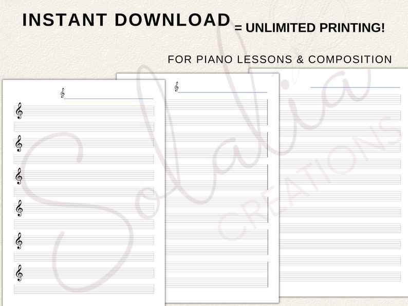 Printable Blank Music Sheet A4, Letter Size PDF for Kids & Adults Piano Lessons image 1