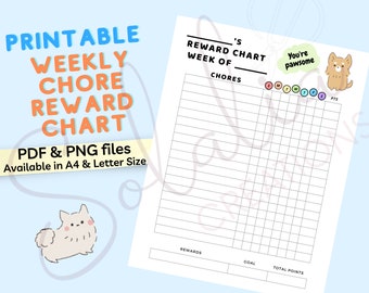 Printable Weekly Reward Tracker - Digital Download - Chore Chart for Kids