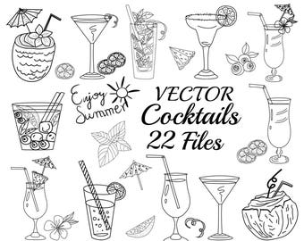 chalkboard doodle cocktails clipart