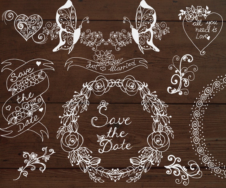 CHALK WREATHS Doodle clipart,Chalkboard Floral,White clipart,Rustic clipart,DIY wedding,Invitation clipart Chalkboard Wedding Clipart