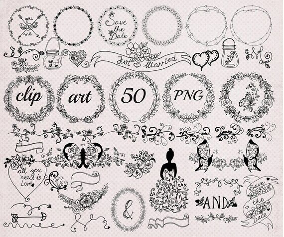 Wedding Clipart Wreaths Clipart Doodle Etsy