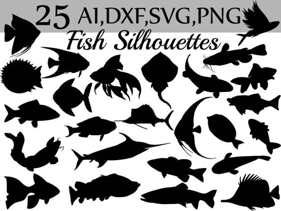 Download Svg Fish Clipart Fish Silhouettes Black Fish Etsy