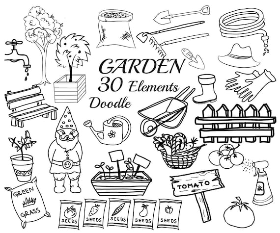 Garden doodle clipart: GARDEN TOOLS CLIPART Garden | Etsy