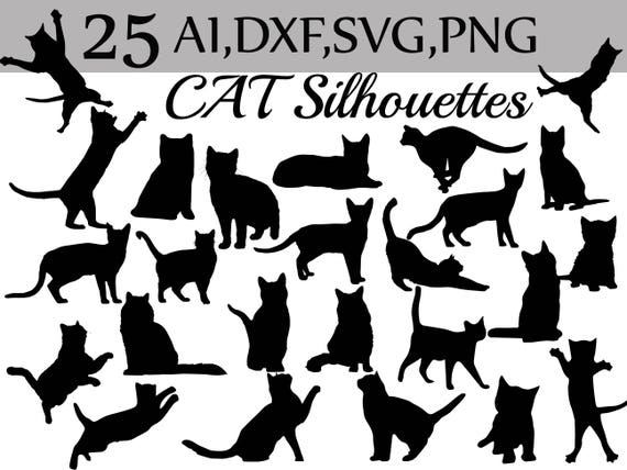 Clipart Svg Chat Silhouettes De Chat Black Cat Svg Etsy