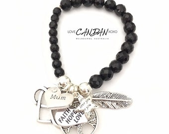 Love You Mum Mother Gift Heart with Infinity Love Faith Hope Angel Feather Love You Star Charm Beaded Friendship Bracelet