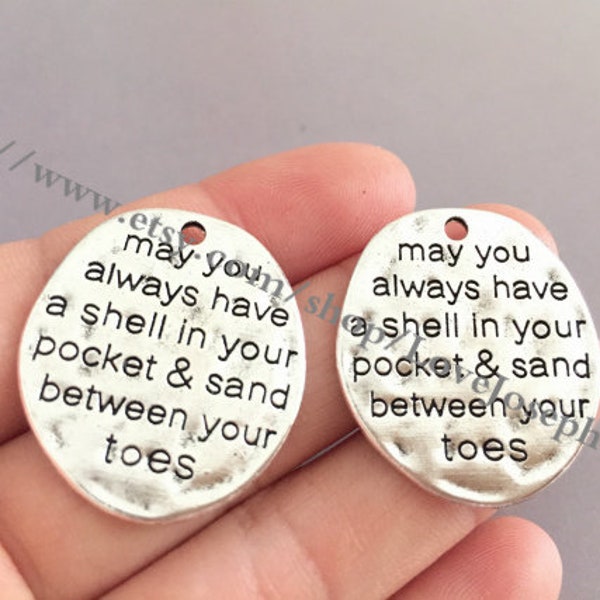 50Pieces /Lot Antique Silver Plated 30mmx26mm May You Always Have A Shell in Your Pocket and Sand Between Your Toes word charms
