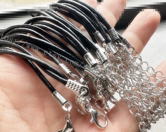 8PCS 12-14inch Black 2mm genuine leather necklace cords