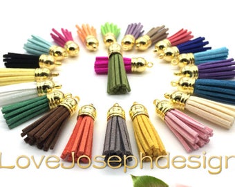 100pieces Assorted colors suede leather Gold plastic caps ear tassel --for length 45mm