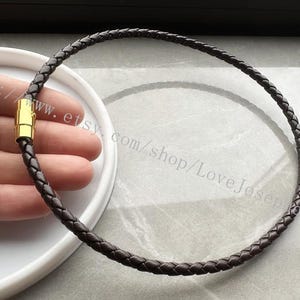 ツイストマグネット組紐 - 2個入り 16インチ 5mm コーヒー色 本革編みネックレスコード