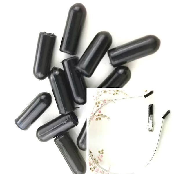 wholesale 100pieces black rubber bent end Tip for 5mm wide metal headband