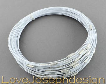 30 Pièces 18 pouces 1mm d’épaisseur blanc en acier inoxydable collier collier fils avec fermoirs à vis