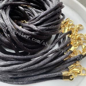 GOLD FINISH END--15pcs black 12-24inch adjustable 2mm Satin Rattail Cord with water drop
