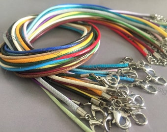 wholesale 100pieces 16-18inch adjustable mixed colors(more than 22 colors) 1.5mm korea wax cotton necklace cords with small finish end