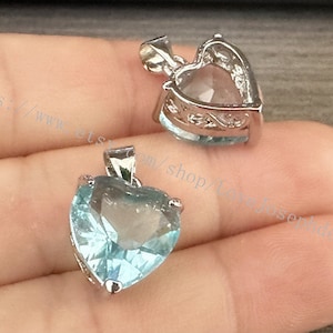5pieces 925 Silver heart blue crystal pendant