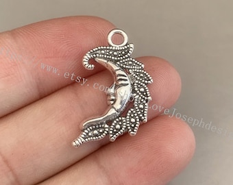 wholesale 100 Pieces /Lot Antique Silver Plated 15mmx26mm moon charms