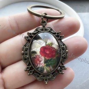 Flower Cabochon Keychain, Zinc Alloy Key Ring