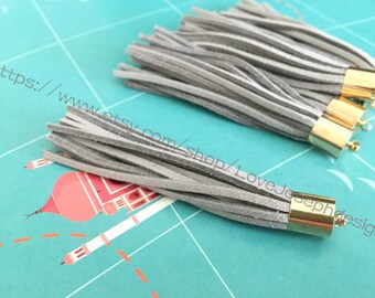 wholesale 45pieces 90mm gray suede leather gold metal ear tassel charms