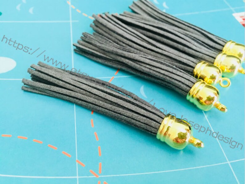 wholesale 35pieces dark gray 90mm suede leather gold caps ear tassel charms image 1