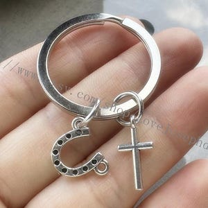 Horseshoe & Cross keychain, gifts key ring