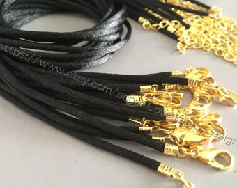 gold finish end--- wholesale 100pieces Adjustable 16-18inch 2mm black satin necklace cords with lobster clasps and gold finish end(#0521)