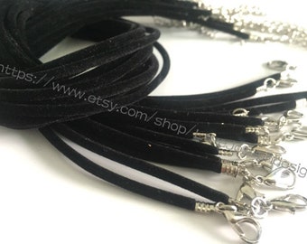 wholesale 50pieces black colors 2mm round Velvet necklace cords --- length adjustable 16-18inch