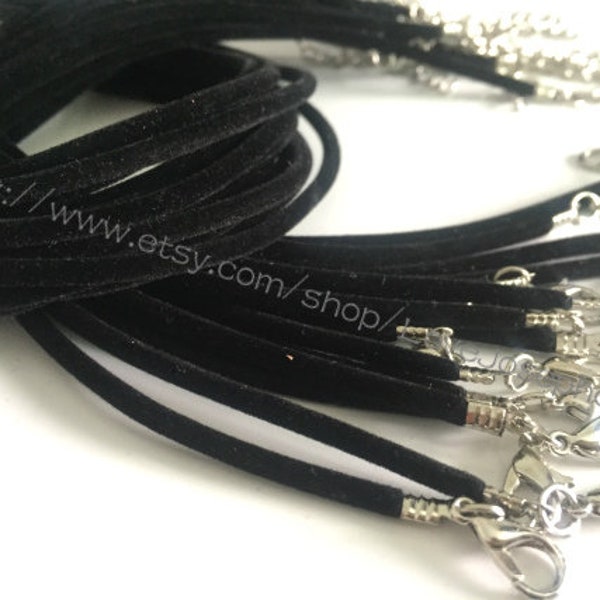 wholesale 50pieces black colors 2mm round Velvet necklace cords --- length adjustable 16-18inch