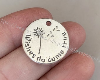 Wholesale 100Pieces /Lot Antique Silver Plated 20mmx20mm Wishes Do Come True word charms---2 sided