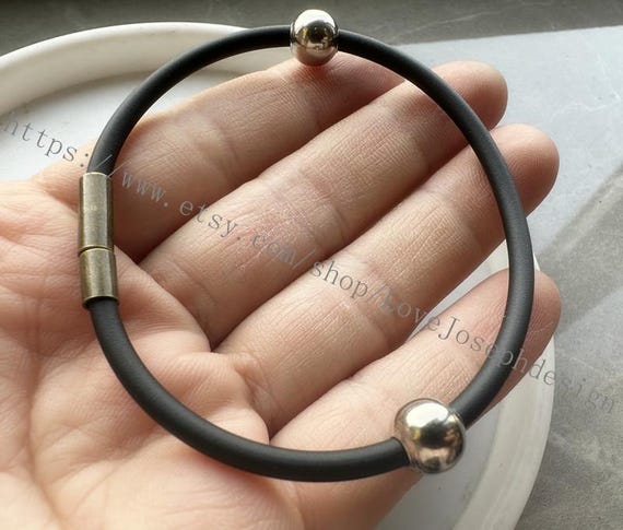 黒色の3.0mmゴム製ブレスレットコード（長さ7インチ、ステンレス 