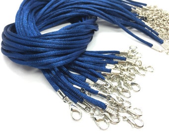 wholesale 100pieces adjustable 16-18inch 2mm navy blue satin necklace cords with lobster clasps and small finish end