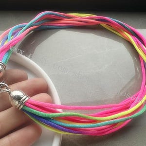 Zinc alloy end--1pcs 2mm 13 multiple strings 12-24inch adjustable Rainbow satin necklace cords