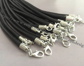 20pieces 4.0mm Black korea wax cotton 17-20inches necklace cords with lobster clasps and extender chain