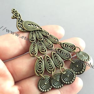 1 Pieces /Lot antique bronze 60mmx105mm Large size Filigree peacock charms pendant (#0125)