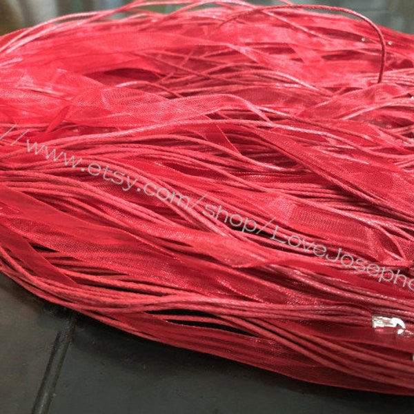wholesale 20pieces 17-19inches hot red organza ribbon necklace cords with lobster clasps