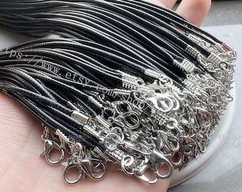 15 cordini per collana regolabili in cotone cerato coreano, neri, da 1,5 mm, lunghi da 16 a 18 pollici.