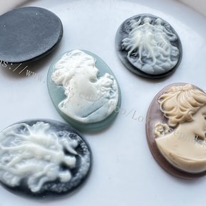 5 Pieces 28mmx35mm Oval Flatback Mixed Resin Beaty Cabochon/Cameo