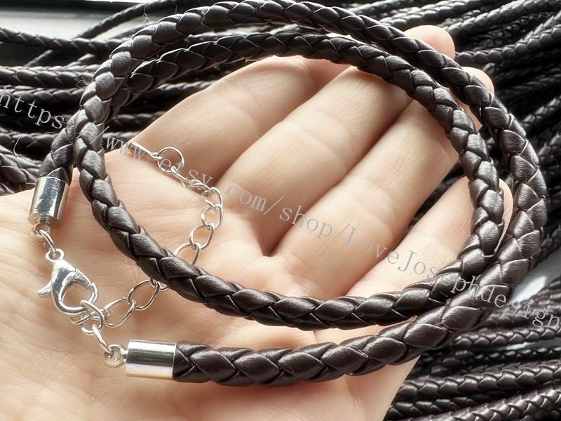 アクセサリー 16-18inch Adjustable 5.0mm Coffee Genuine Braided Leather Necklace