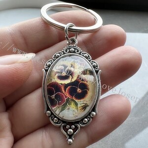 Flower cabochon keychain, Flower cabochon gifts key ring