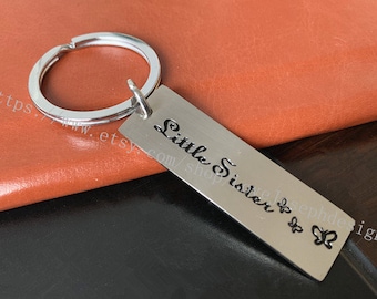 Little Sister word keychain,Little Sister gifts key ring
