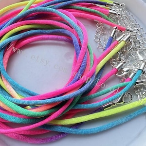 Bright Silver --15pcs 16-18inch adjustable 2mm Rainbow Satin Rattail Cord with water drop
