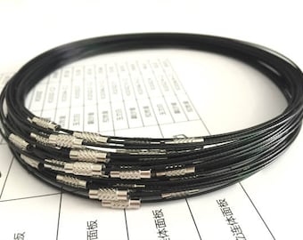 30 Pieces 18 inch 1mm thickness black stainless steel choker necklace wires with screw clasps