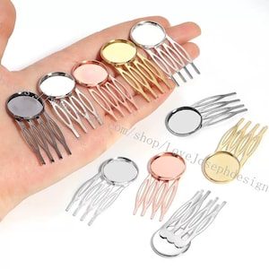 10PCS -- 4 Teeth comb hair clips findings 20mm Round Bezel Setting