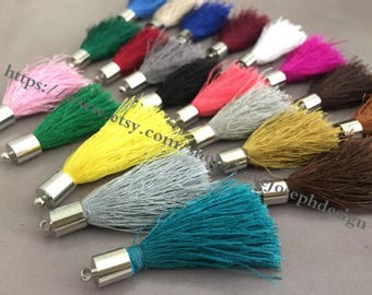 wholesale 100pieces (more than 20colors) 45mm string cotton silver matel caps ear tassel