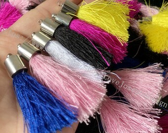 wholesale 65pieces  50mm string cotton silver matel caps ear tassel