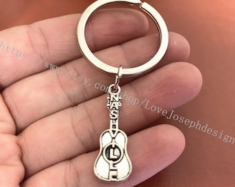 Guitar keychain, Guitar gifts key ring