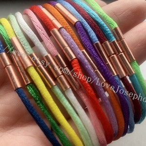 15pieces 2.0mm adjustable 7inch satin bracelet cords with Rose Gold needle clasps
